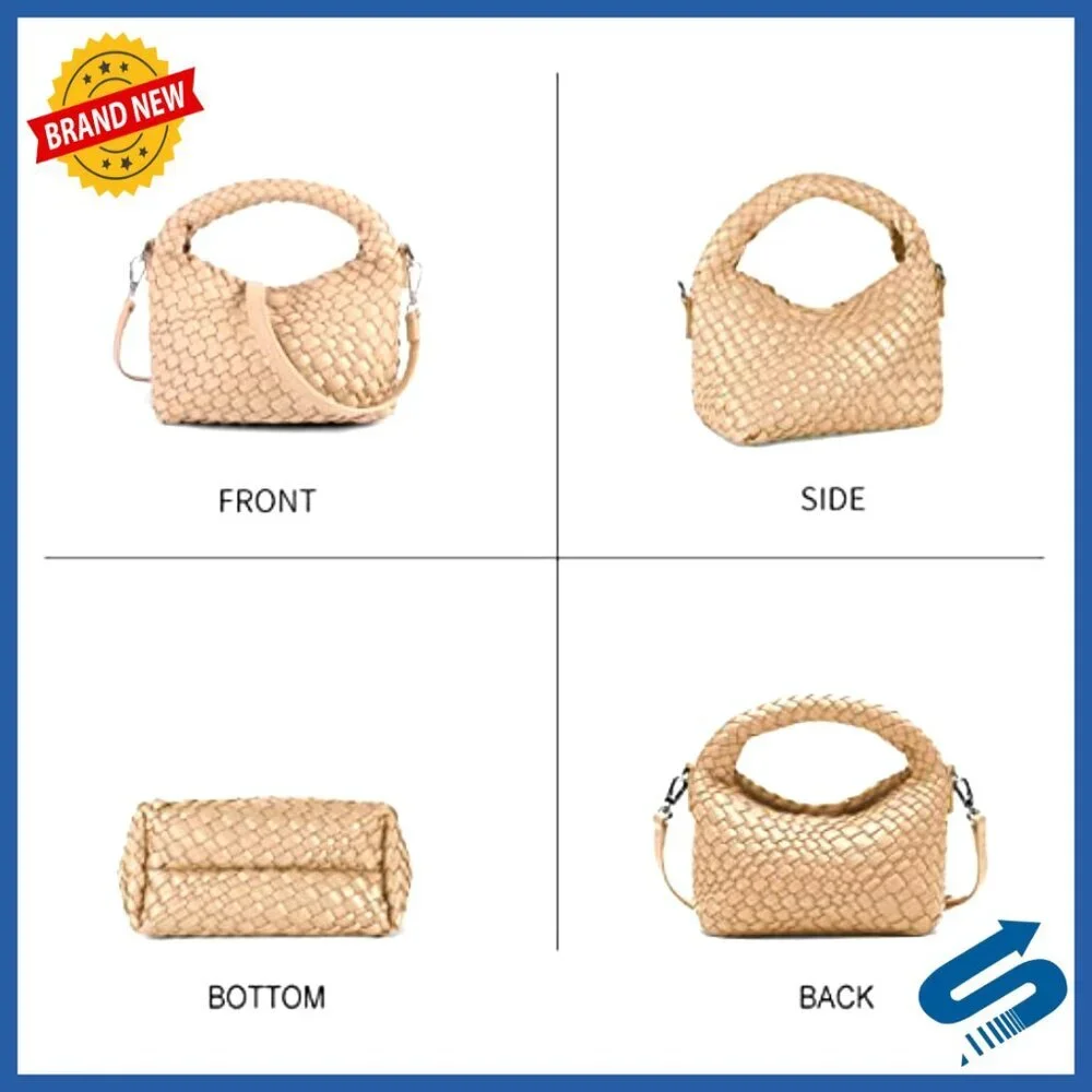 Woven Vegan Leather Tote Crossbody Bag Adjustable Detachable Strap Casual Chic
